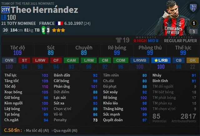 Hậu vệ cánh trái T.Hernandez
