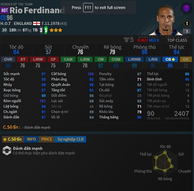 Cầu thủ Rio Ferdinand nguồn: FIFAaddict